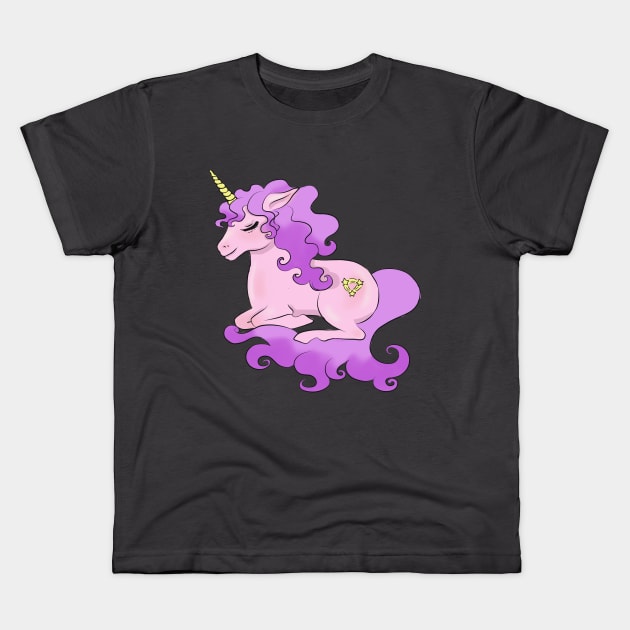 Purple and golden sparkle unicorn Kids T-Shirt by CintiaSand